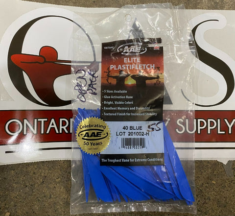 AAE Elite Plasticfletch 40 Blue 55 Pack Clearance - Ontario Archery Supply